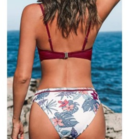 CUPSHE Women's Leafy Wrap Tie Bikini Set Halter Back Bow Low Waisted size M NEW - Picture 15 of 15